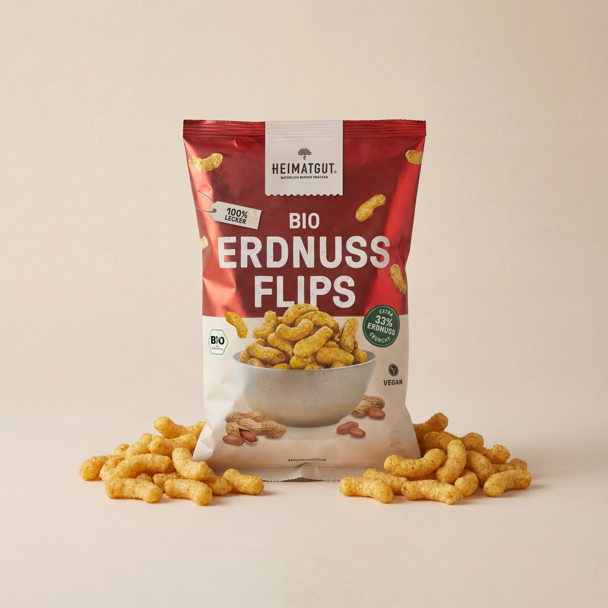 Heimatgut Bio-Erdnussflips, echtes Produktfoto