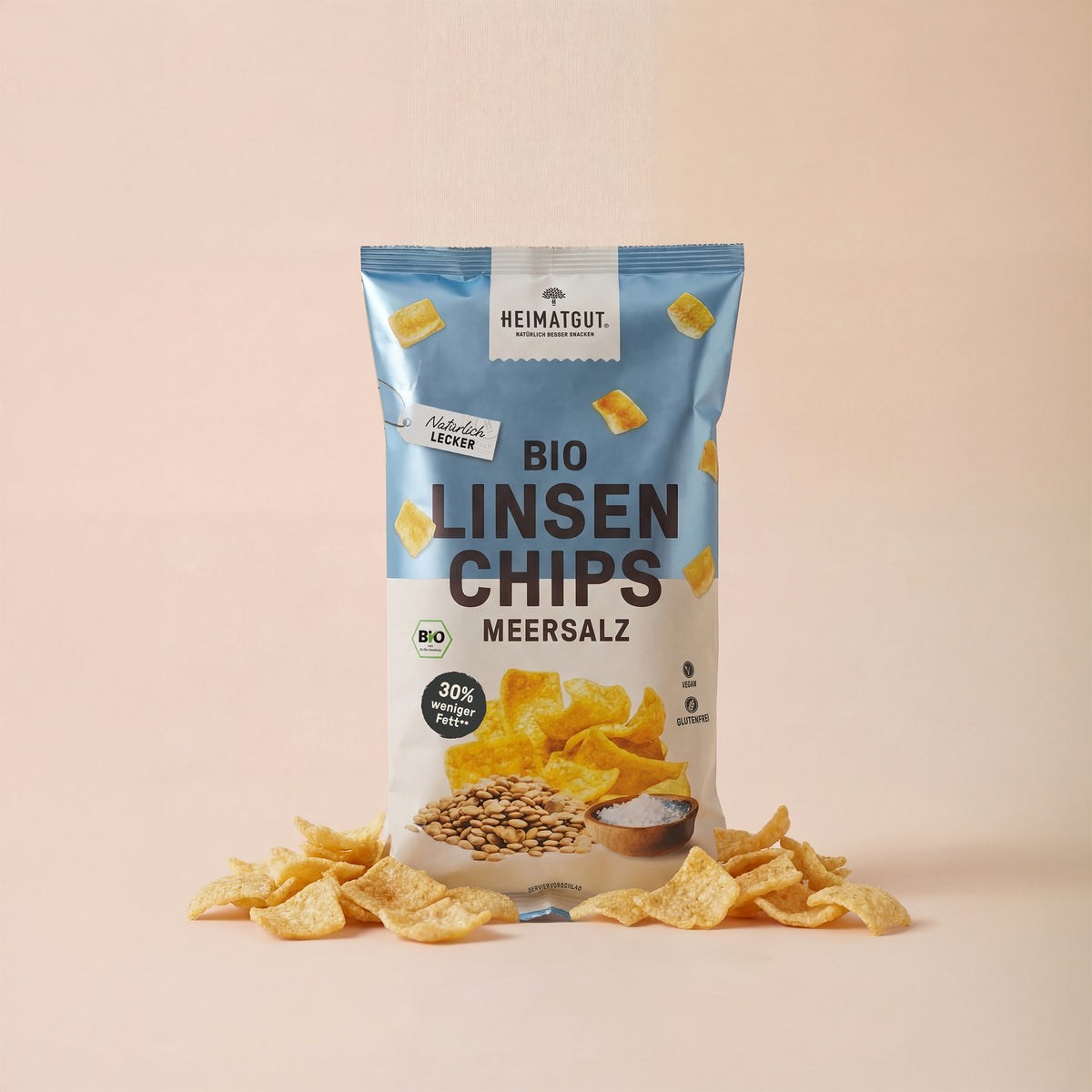 Heimatgut Bio-Linsenchips Meersalz, echtes Produktfoto