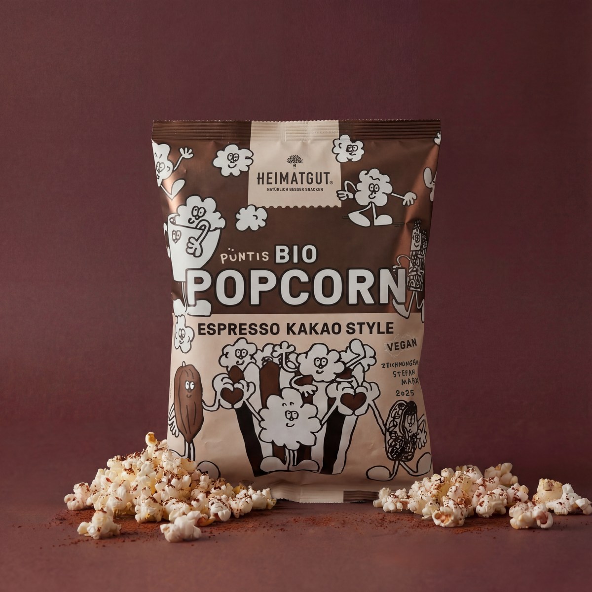 Heimatgut Bio-Popcorn Espresso-Kakao, echtes Produktfoto