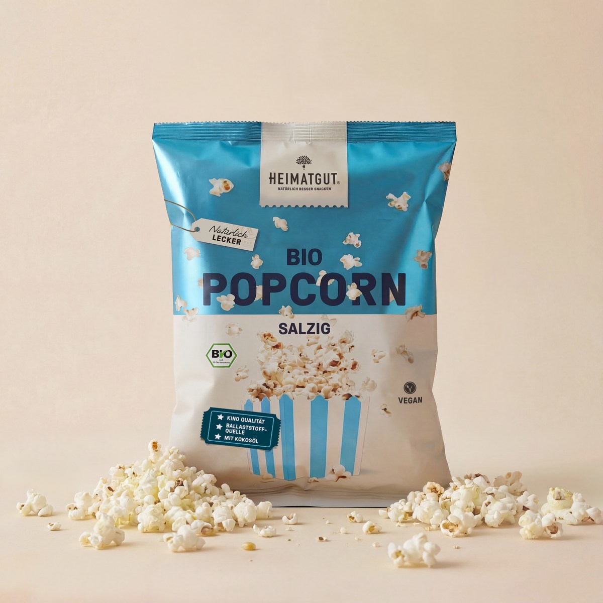 Heimatgut Bio-Popcorn salzig, echtes Produktfoto