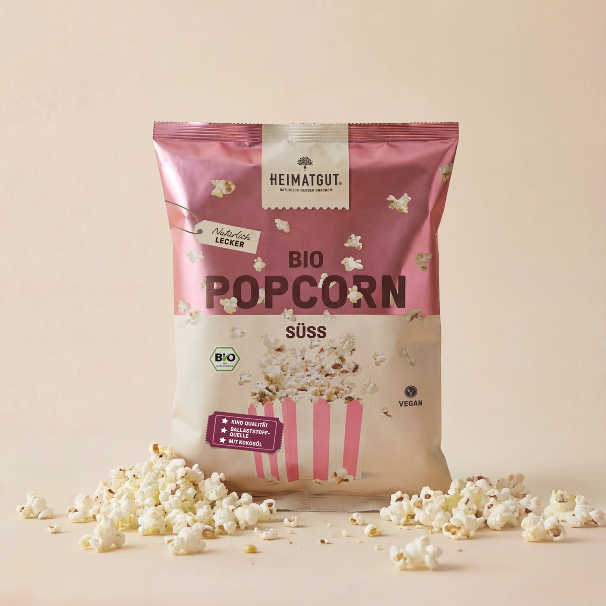 Heimatgut Bio-Popcorn süß, echtes Produktfoto