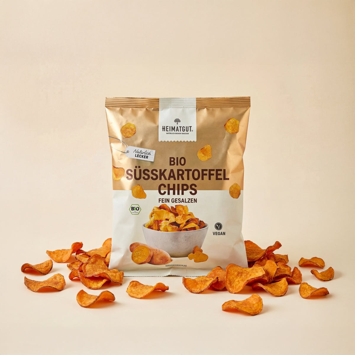 Heimatgut Bio-Süßkartoffel-Chips, echtes Produktfoto